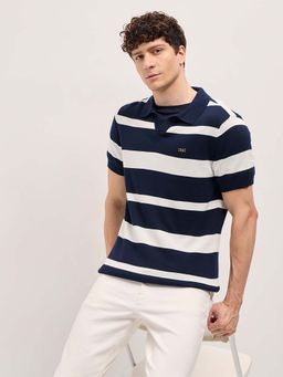 The Bear House - Men's Blue Regular Cotton Polo T-Shirt