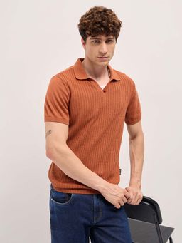 The Bear House - Men's Rust Slim Fit Cotton Polo T-Shirt