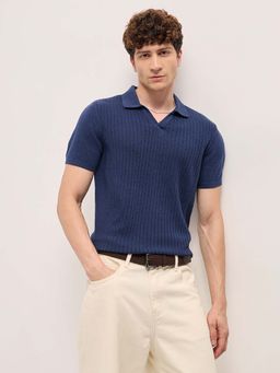 The Bear House - Men's Blue Slim Fit Cotton Polo T-Shirt