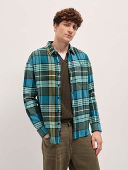 The Bear House - Men's Green Checks Casual Cotton Shirt