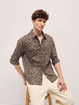 The Bear House - Men's Brown Relaxed Fit Shirt