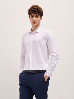 The Bear House - Men's White Solid Tailored Fit Cotton Shirt
