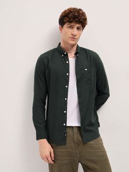 The Bear House - Men's Olive Solid Cotton Shirt