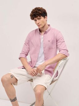 The Bear House - Men's Pink Solid Cotton Shirt