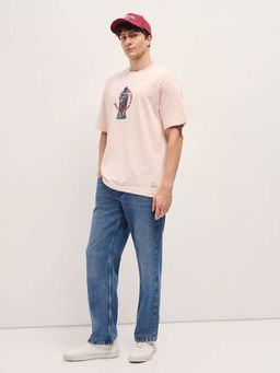 The Bear House - Men's Peach Oversized Cotton T-Shirt