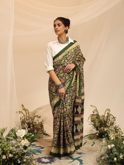 Garden VARELI - Women's Pure Cotton Green Venkatgiri Saree with Unstitched Blouse