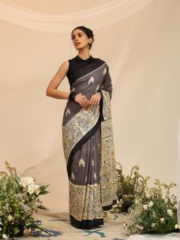Garden VARELI - Women's Pure Cotton Grey Venkatgiri Saree with Unstitched Blouse