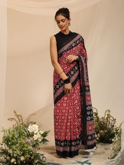 Garden VARELI - Women's Pure Cotton Red Venkatgiri Saree with Unstitched Blouse