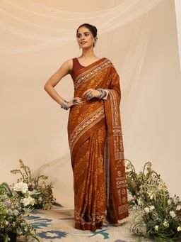 Garden VARELI - Women's Pure Cotton Mustard Venkatgiri Saree with Unstitched Blouse