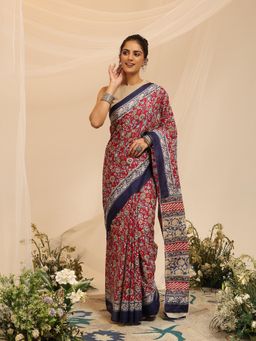Garden VARELI - Women's Pure Cotton Maroon Venkatgiri Saree with Unstitched Blouse