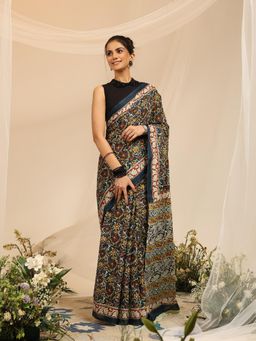 Garden VARELI - Women's Pure Cotton Teal Venkatgiri Saree with Unstitched Blouse