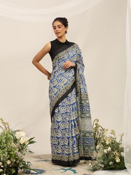 Garden VARELI - Women's Pure Cotton Blue Venkatgiri Saree with Unstitched Blouse