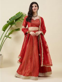 Aritri - Orange Gotta Patti Lehenga and Stitched Blouse with Dupatta