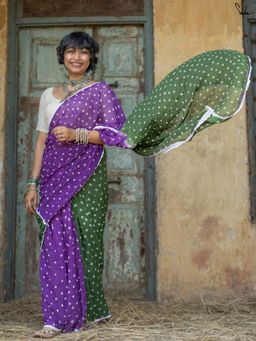 Suta - Purple Bandhani Pure Cotton Saree without Blouse