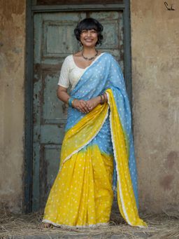 Suta - Blue Bandhani Pure Cotton Saree without Blouse
