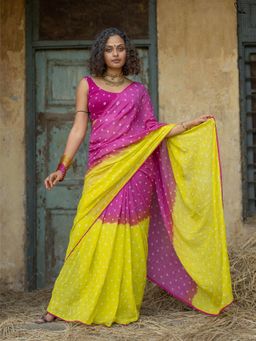 Suta - Pink Bandhani Pure Cotton Saree without Blouse
