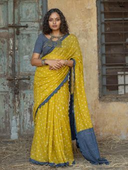 Suta - Yellow Bandhani Pure Cotton Saree without Blouse