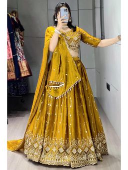 Kedar Fab - Sequins Embroidered Semi Stitched Lehenga & Unstitched Choli With Dupatta