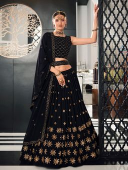 Odette - Festive Designer Navy Blue Semi Stitched Lehenga With Unstitched Blouse (Set of 3)