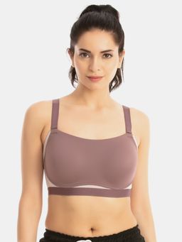 Zivame - Zelocity High Impact Padded Wide Waist Band Sports Bra - Mauve2