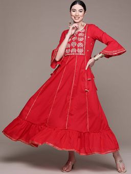 Anubhutee - Women Red Yoke Embroidered Ethnic Dress