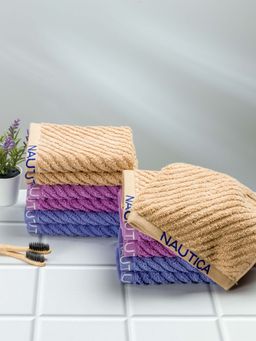 Nautica - Twist Pure Cotton Towel, Set of 12 Face Towels Solid-Wheat-Lilac-Grapemist