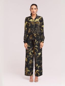 Odette - Black Silk Blend Printed Stitched Co-Ord for Women (Set of 2)