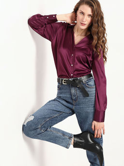 VERO MODA - Burgundy Satin Shirt