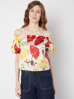 VERO MODA - Peach Floral Off Shoulder Top