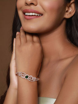 Aatmana - Rose Gold Plated & Green American Diamond Studded Bangle Link Bracelet