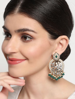 Aatmana - Green Gold-Plated stone Studded & Beaded Classic Drop Earrings