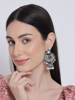 Aatmana - Blue Meenakari Kundan & Pearl Floral Ethnic Drop Jhumka Earrings