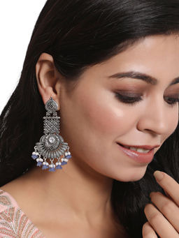 Aatmana - Silver-Toned & Blue Oxidised Classic Drop Earrings