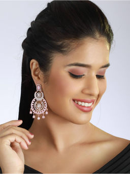 Aatmana - Rose Gold Plated & Pink American Diamond studded Chandbalis Earrings