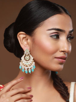 Aatmana - Gold-Plated & Green Kundan Classic Chandbalis Earrings