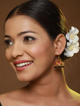 Aatmana - Set of 2 Pair Pink & White Gold Plated Meenakari Jhumkas Earrings