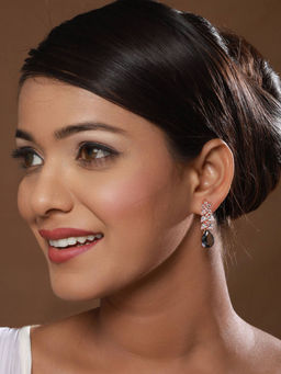 Aatmana - Rose Gold-Plated & Grey AD-Studded Handcrafted Teardrop Drop Earrings