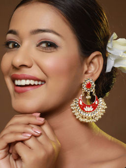 Aatmana - Gold-Toned & Meenakari Crescent Shaped Chandbalis