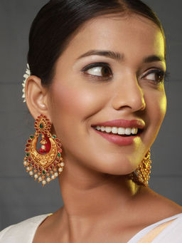 Aatmana - Gold-Plated Green & Pink Crescent Shaped Chandbalis