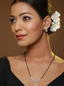 Aatmana - Gold-Plated Black Beaded & American Diamond-Studded Mangalsutra with Earrings