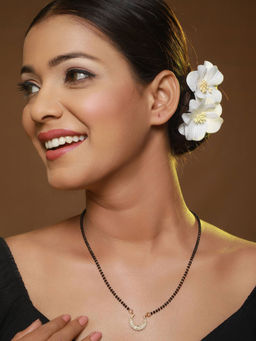 Aatmana - Black Gold-Plated AD-Studded & Beaded Mangalsutra