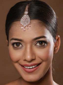 Aatmana - Rose Gold-Plated White CZ & Pink AD-Studded Handcrafted Maang Tikka