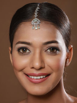 Aatmana - Rhodium-Plated Pink & White AD Studded Maang Tikka
