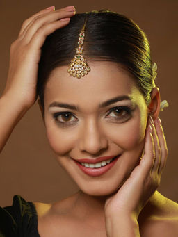 Aatmana - Gold-Plated White & Red AD studded & Pearl Peacock Maang Tikka