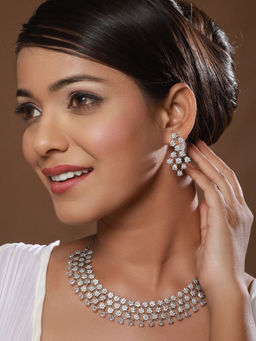 Aatmana - Silver-Plated White AD-Studded Handcrafted Jewellery Set