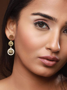 Aatmana - Gold-Plated & CZ studded Life of Tree Stainless Steel Circular Drop Earrings