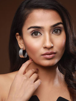 Aatmana - Contemporary Bold Silver-Toned Textured Oversized Concave Open-Hoop Earrings