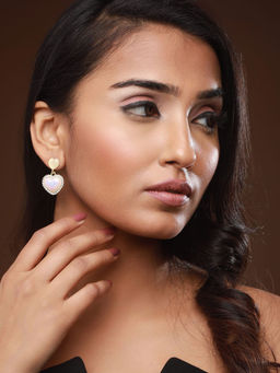 Aatmana - Women's CZ Studded Heart Short Drop Earrings