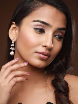 Aatmana - CZ Studded & Rose Gold Plated Pearl Drop Earrings