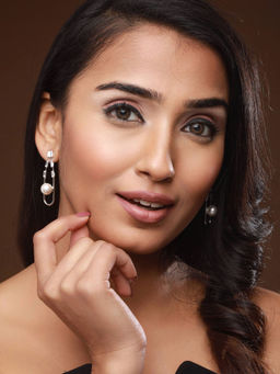 Aatmana - Silver-Plated CZ Studded Pearl Beaded Drop Earrings